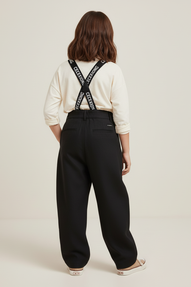 Pantalon Baggy Noir Ample Bretelles Enfant - Laine - vue 2
