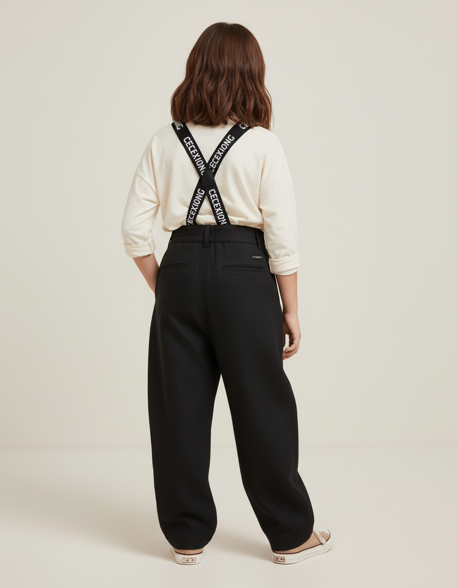 Pantalon Baggy Noir Ample Bretelles Enfant - Laine - vue 2