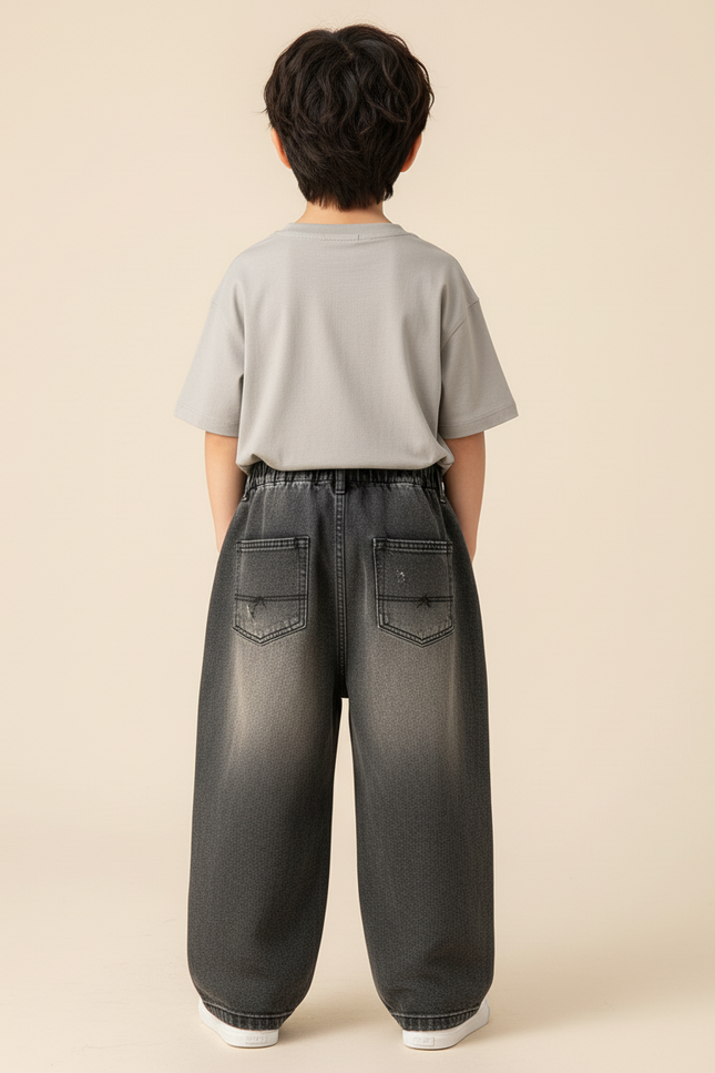 Pantalon Baggy Noir Délavé Ample Déchiré Enfant - Gris Jean - vue 2