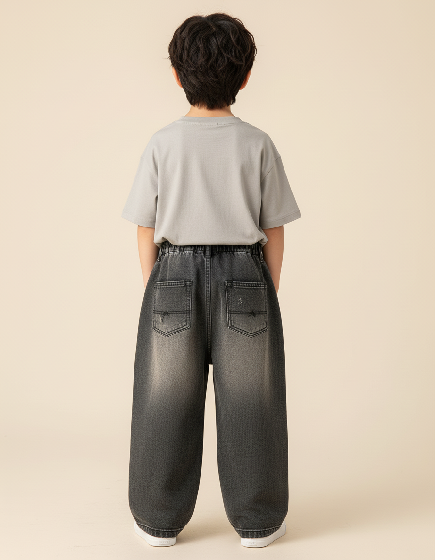 Pantalon Baggy Noir Délavé Ample Déchiré Enfant - Gris Jean - vue 2