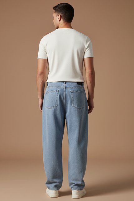 Pantalon Baggy Jean Bleu Clair Ample Plissé Homme - vue 2