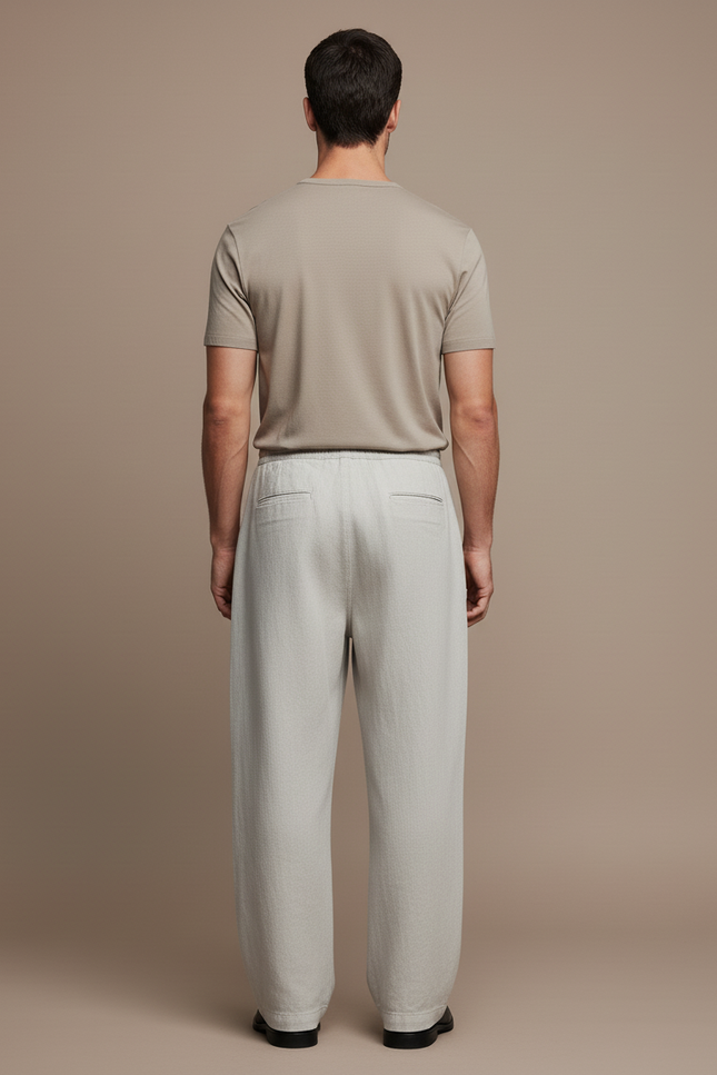 Pantalon Baggy Gris Clair Ample Décontracté Homme Cordon - Lin - vue 2
