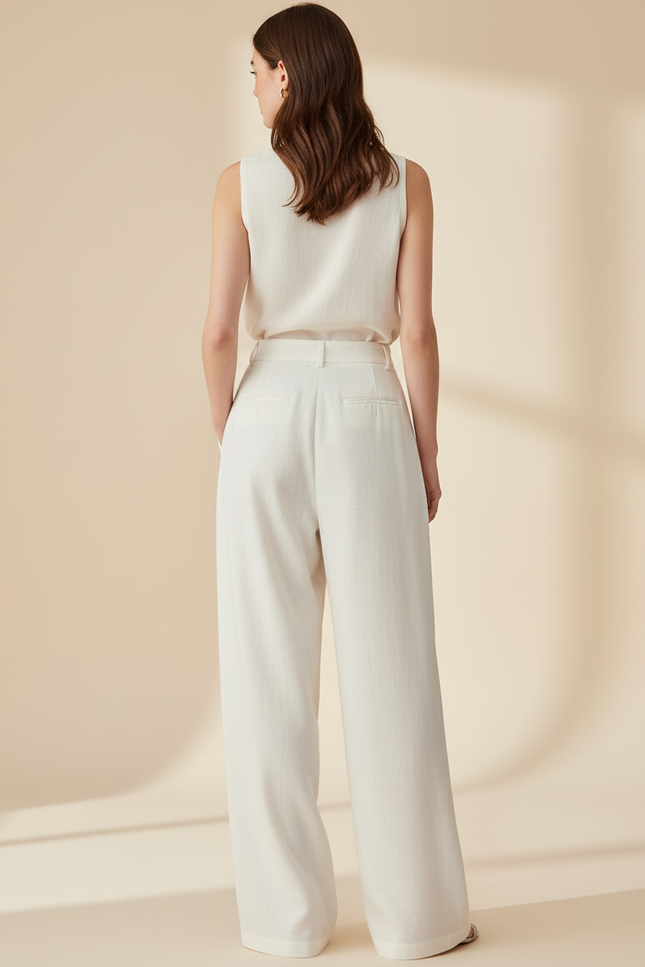 Pantalon Baggy Blanc Cassé Fluide Élégant Femme Chic - Lin - vue 2