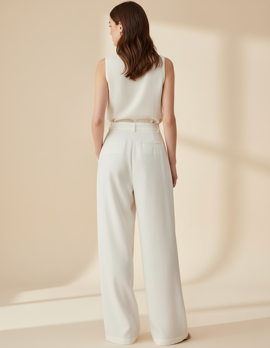 Pantalon Baggy Blanc Cassé Fluide Élégant Femme Chic - Lin - vue 2