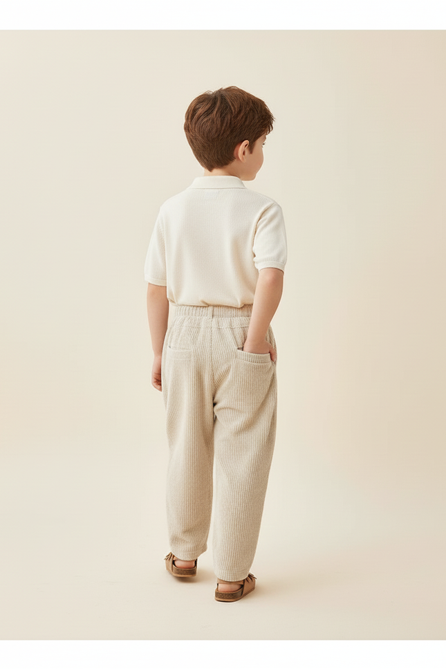 Pantalon Baggy Côtelé Beige Ample Garçon Décontracté - Cordé - vue 2