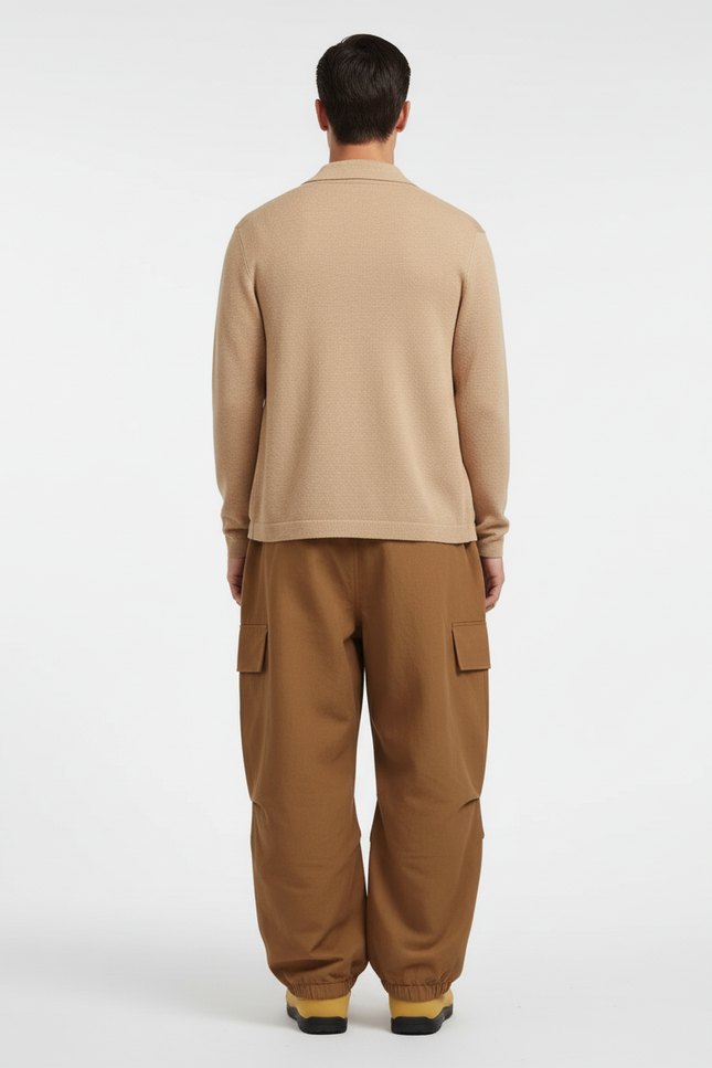 Pantalon Baggy Marron Ample Cargo Plissé Homme - Toile - vue 2