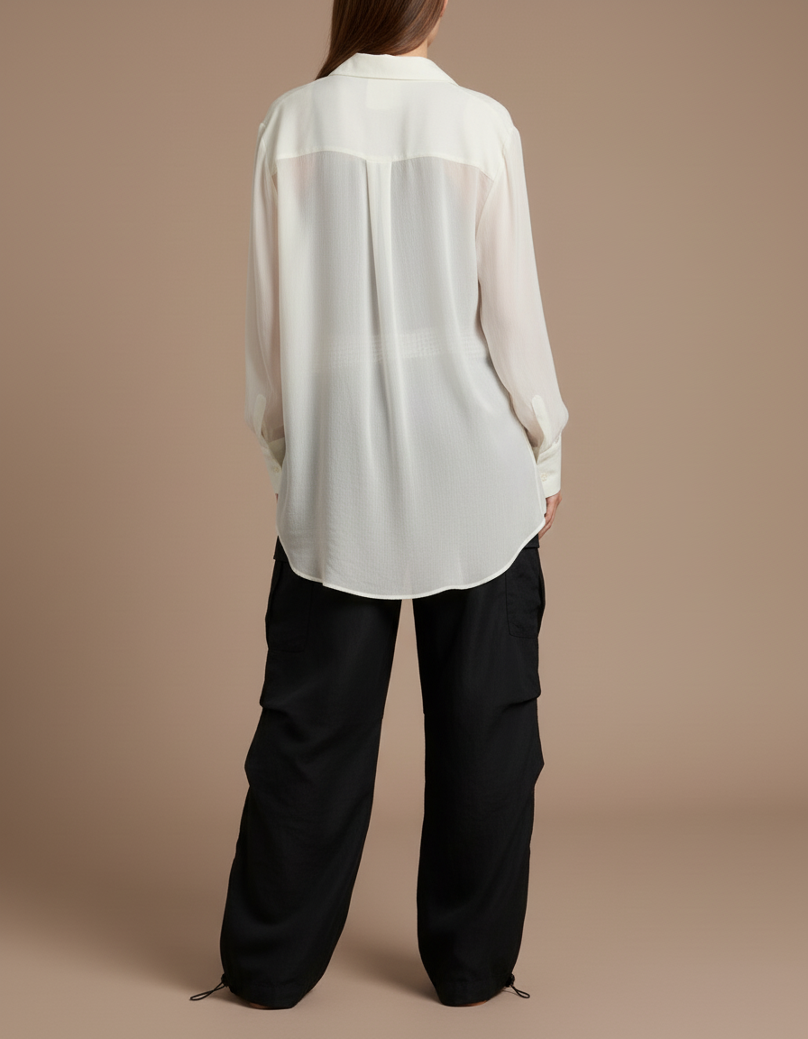 Pantalon Baggy Noir Cargo Ample Streetwear Fluide - Polyester - vue 2