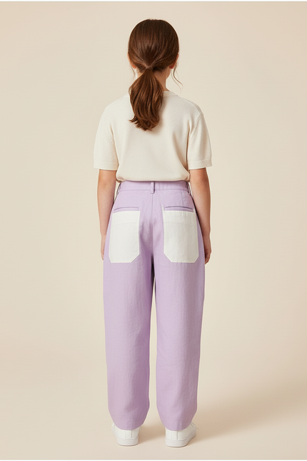Pantalon Baggy Lilas Patchwork Ample Décontracté Fille - Violet Lin - vue 2