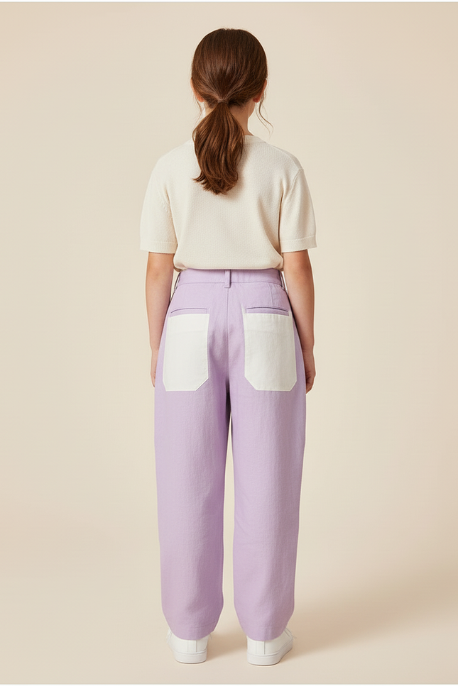 Pantalon Baggy Lilas Patchwork Ample Décontracté Fille - Violet Lin - vue 2