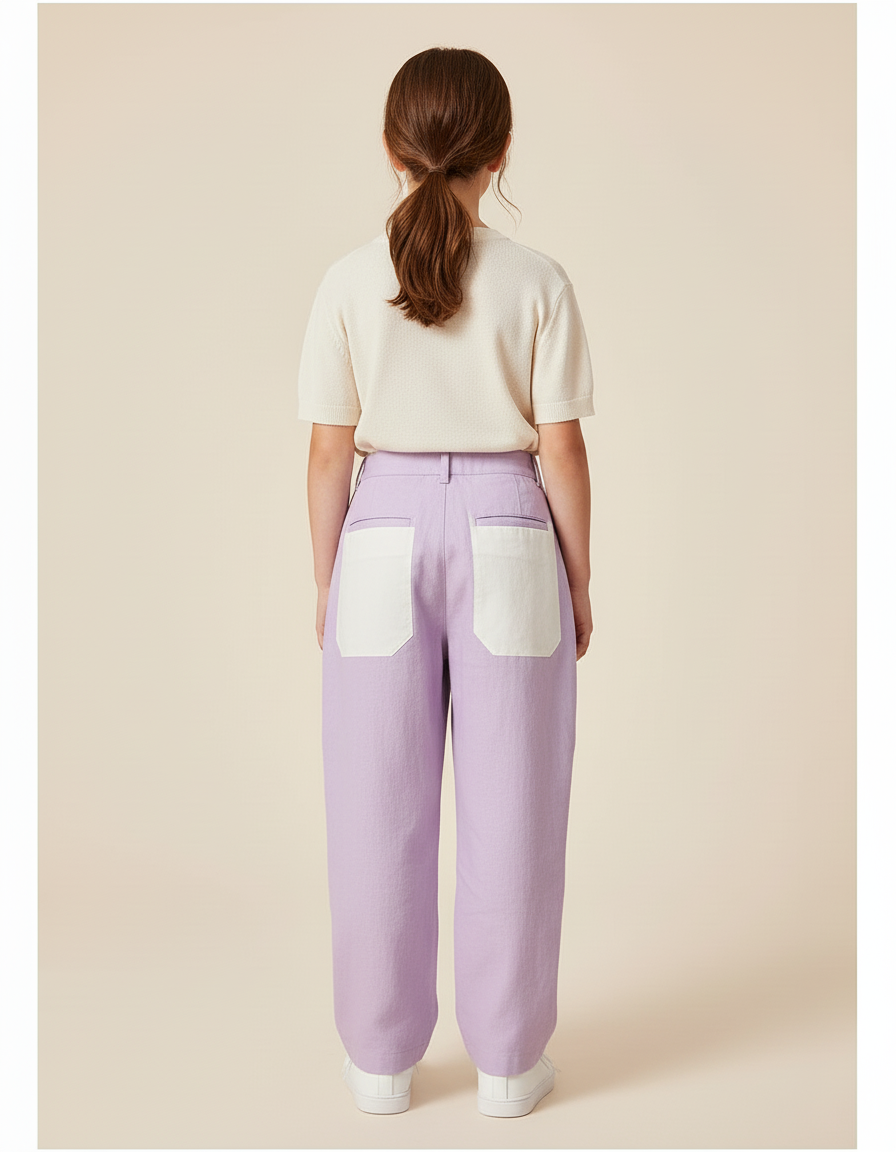 Pantalon Baggy Lilas Patchwork Ample Décontracté Fille - Violet Lin - vue 2