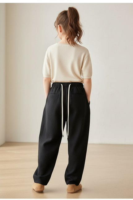 Pantalon Baggy Noir Lin Ample Enfant Cordon - vue 2