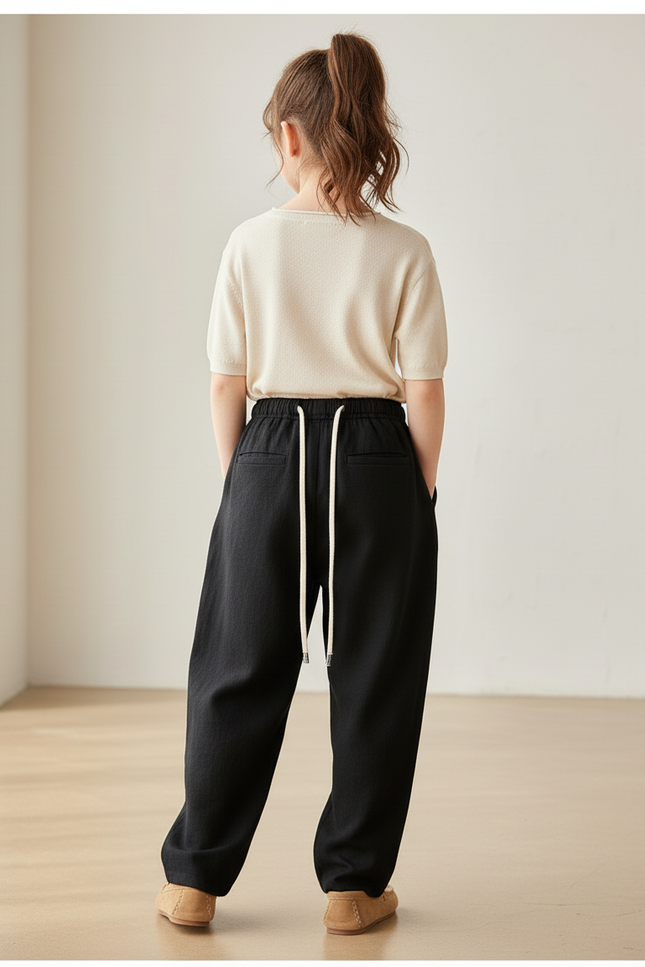 Pantalon Baggy Noir Lin Ample Enfant Cordon - vue 2