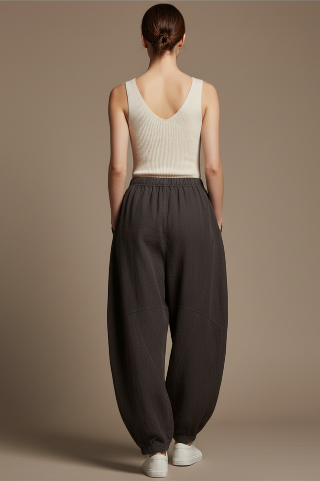 Pantalon Baggy Gris Femme - Lin - vue 2