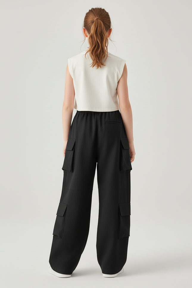 Pantalon Baggy Noir Ample Cargo Enfant Moderne - Toile - vue 2