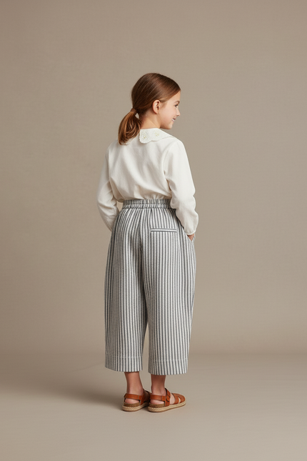 Pantalon Baggy Lin Coton Rayé Ample Enfant Décontracté - Imprimé - vue 2