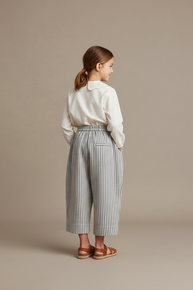 Pantalon Baggy Lin Coton Rayé Ample Enfant Décontracté - Imprimé - vue 2