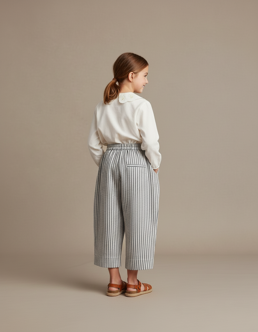 Pantalon Baggy Lin Coton Rayé Ample Enfant Décontracté - Imprimé - vue 2