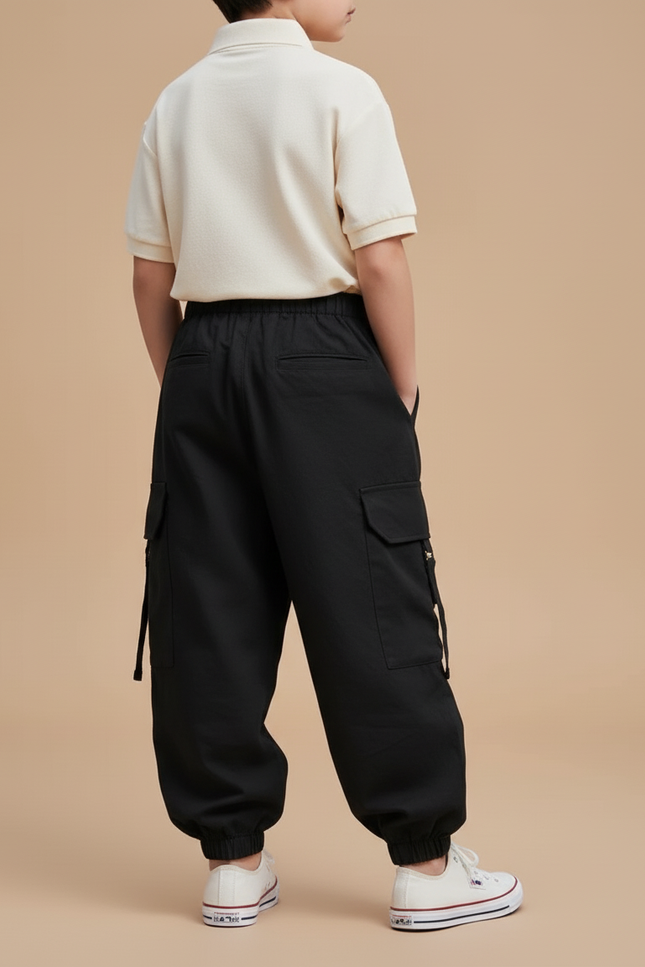 Pantalon Baggy Noir Cargo Décontracté Garçon - Polyester - vue 2