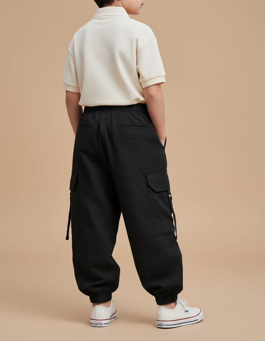Pantalon Baggy Noir Cargo Décontracté Garçon - Polyester - vue 2