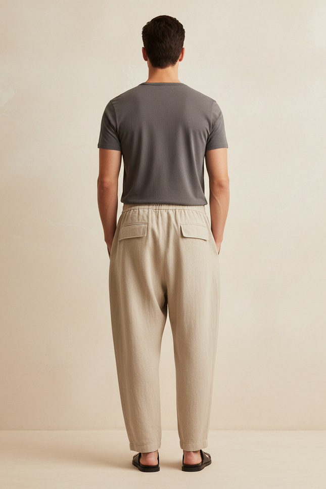 Pantalon Baggy Beige Lin Ample Décontracté Jogging - vue 2