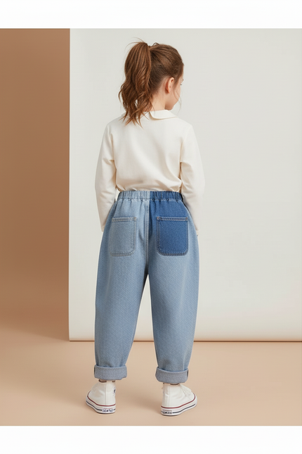 Pantalon Baggy Denim Bicolore Ample Décontracté Enfant - Multicolore Jean - vue 2