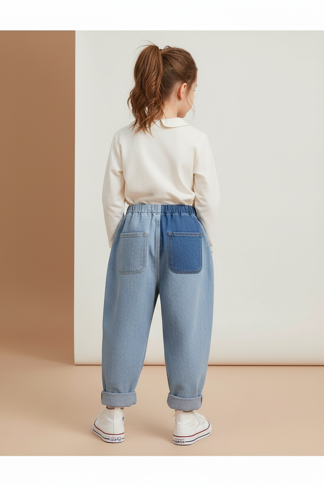 Pantalon Baggy Denim Bicolore Ample Décontracté Enfant - Multicolore Jean - vue 2