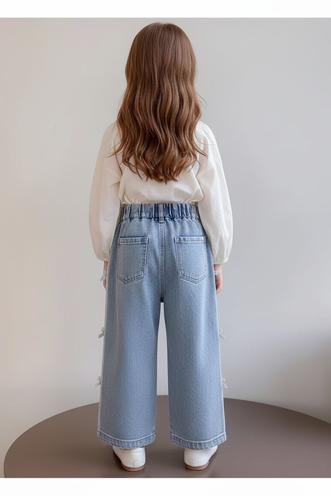 Pantalon Baggy Denim Bleu Ample Nœuds Latéraux Fille - Jean - vue 2