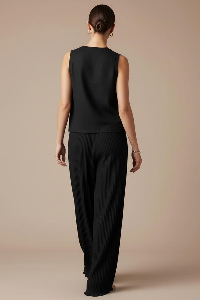 Pantalon Baggy Noir Plissé Fluide Décontracté Femme - Viscose - vue 2