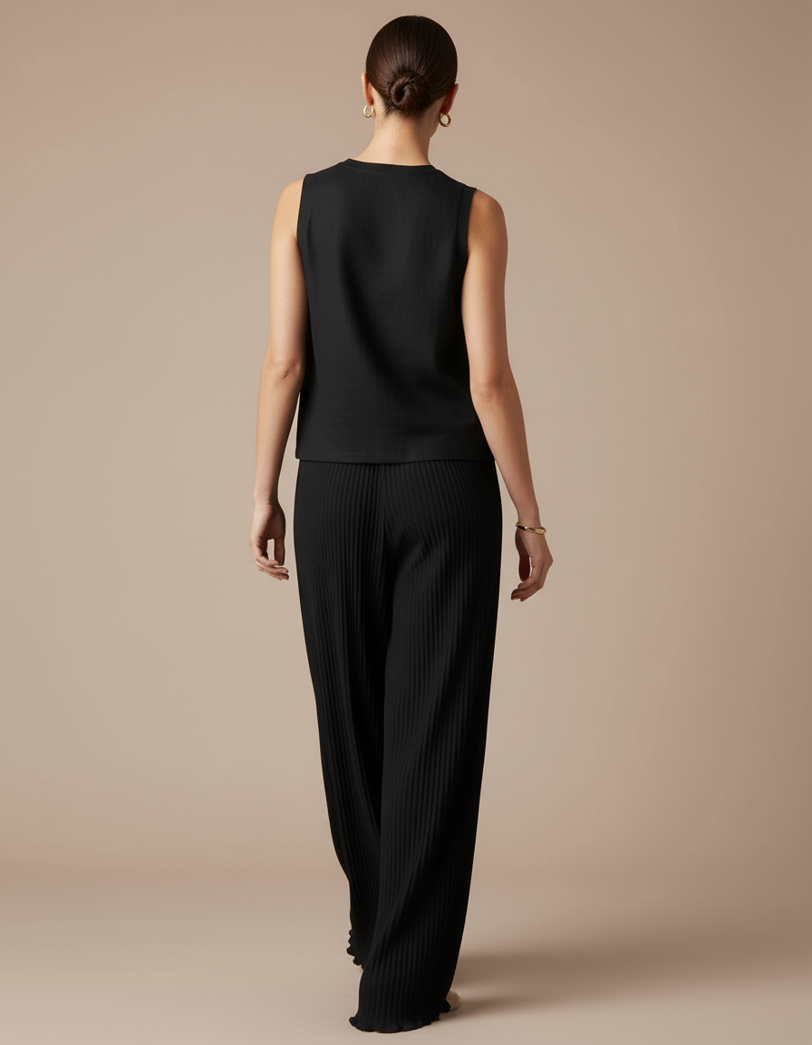 Pantalon Baggy Noir Plissé Fluide Décontracté Femme - Viscose - vue 2