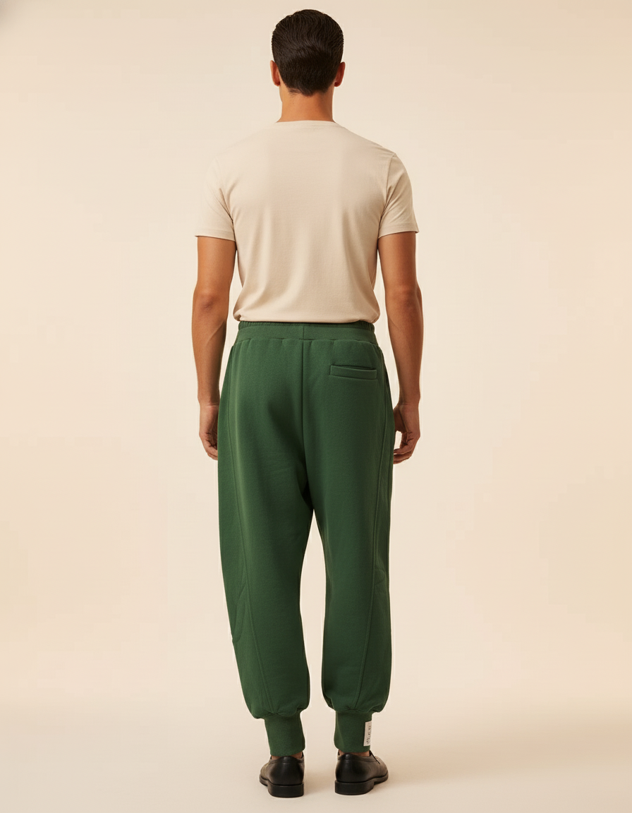 Pantalon Baggy Vert Ample Décontracté Homme Molletonné - vue 2
