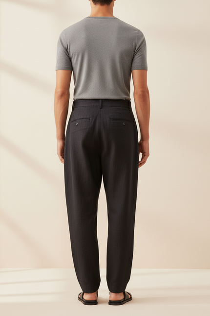 Pantalon Baggy Homme Noir Taille Haute Toile - Lin - vue 2