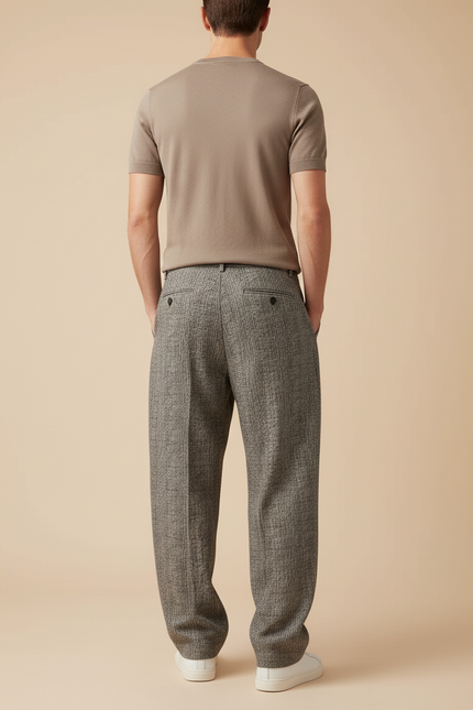 Pantalon Baggy Gris Chiné Ample Décontracté Plissé Homme - Maille - vue 2
