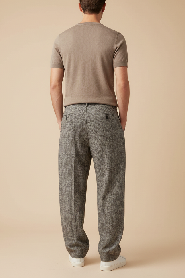 Pantalon Baggy Gris Chiné Ample Décontracté Plissé Homme - Maille - vue 2