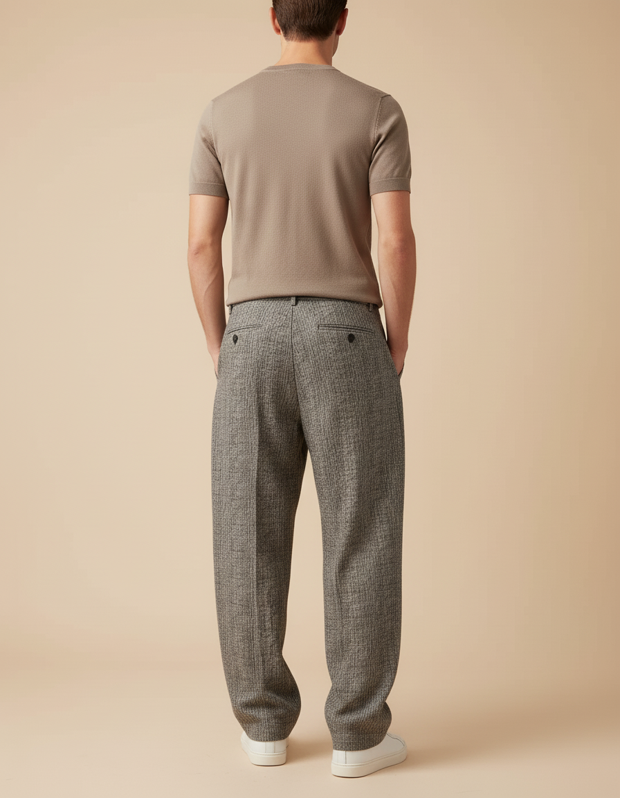 Pantalon Baggy Gris Chiné Ample Décontracté Plissé Homme - Maille - vue 2