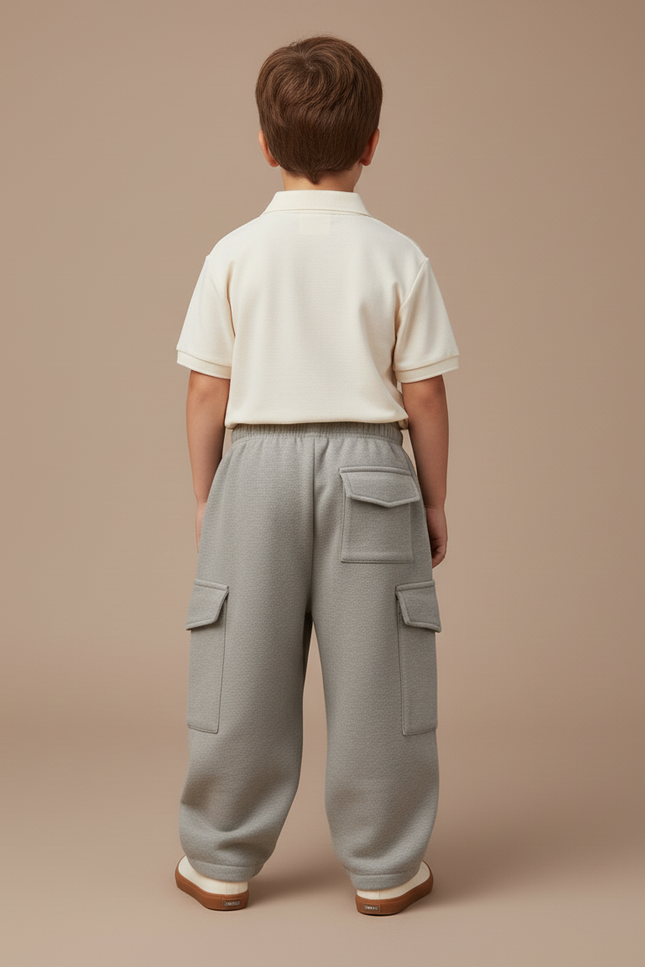 Pantalon Baggy Gris Cargo Ample Molleton Enfant - vue 2