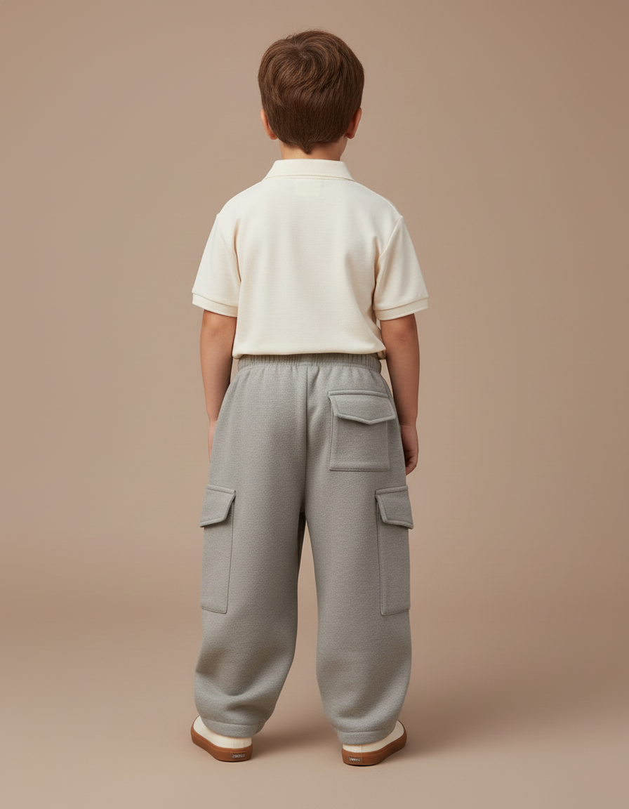 Pantalon Baggy Gris Cargo Ample Molleton Enfant - vue 2