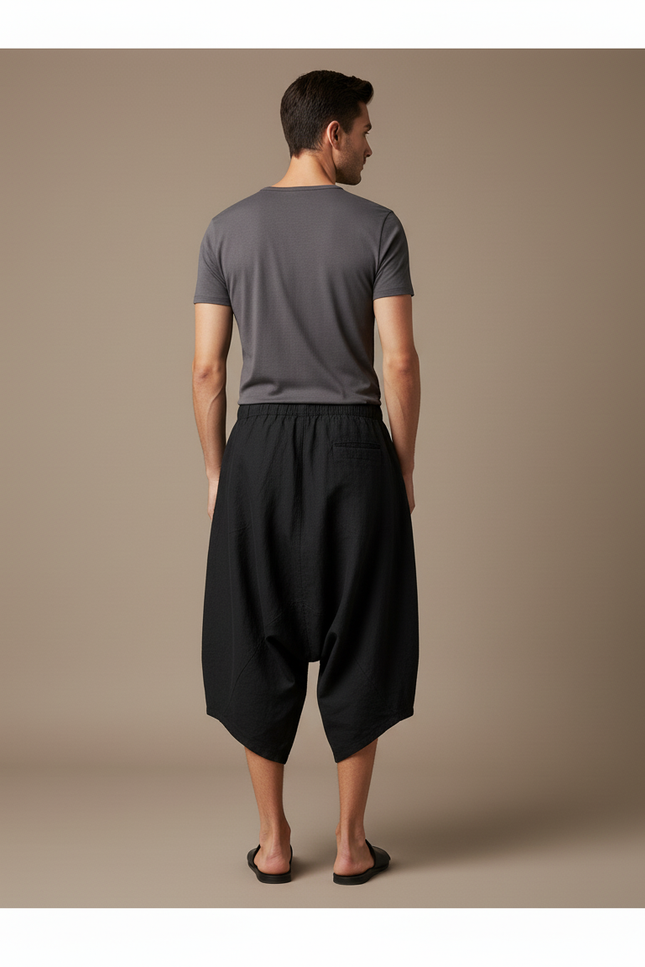 Pantalon Baggy Noir Lin Ample Homme Décontracté - vue 2