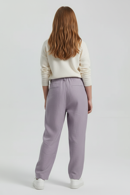 Pantalon Baggy Lilas Lin Plissé Ample Fille - Violet - vue 2