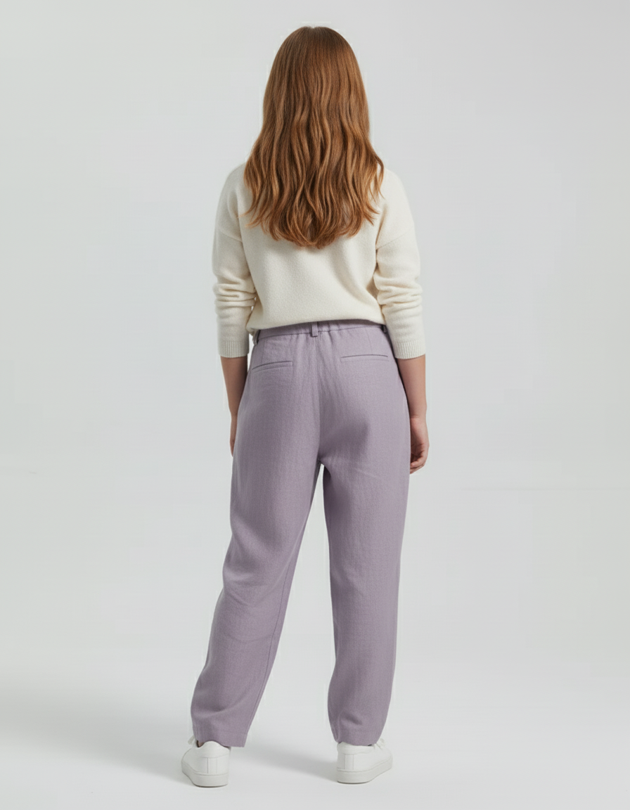 Pantalon Baggy Lilas Lin Plissé Ample Fille - Violet - vue 2