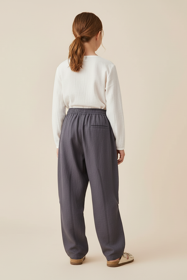 Pantalon Baggy Gris Lin Ample Décontracté Fille - vue 2