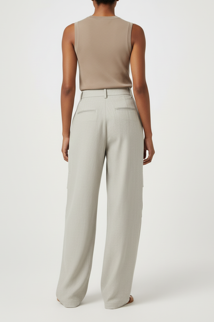 Pantalon Baggy Gris Clair Fluide Cargo Ample Femme - Laine - vue 2