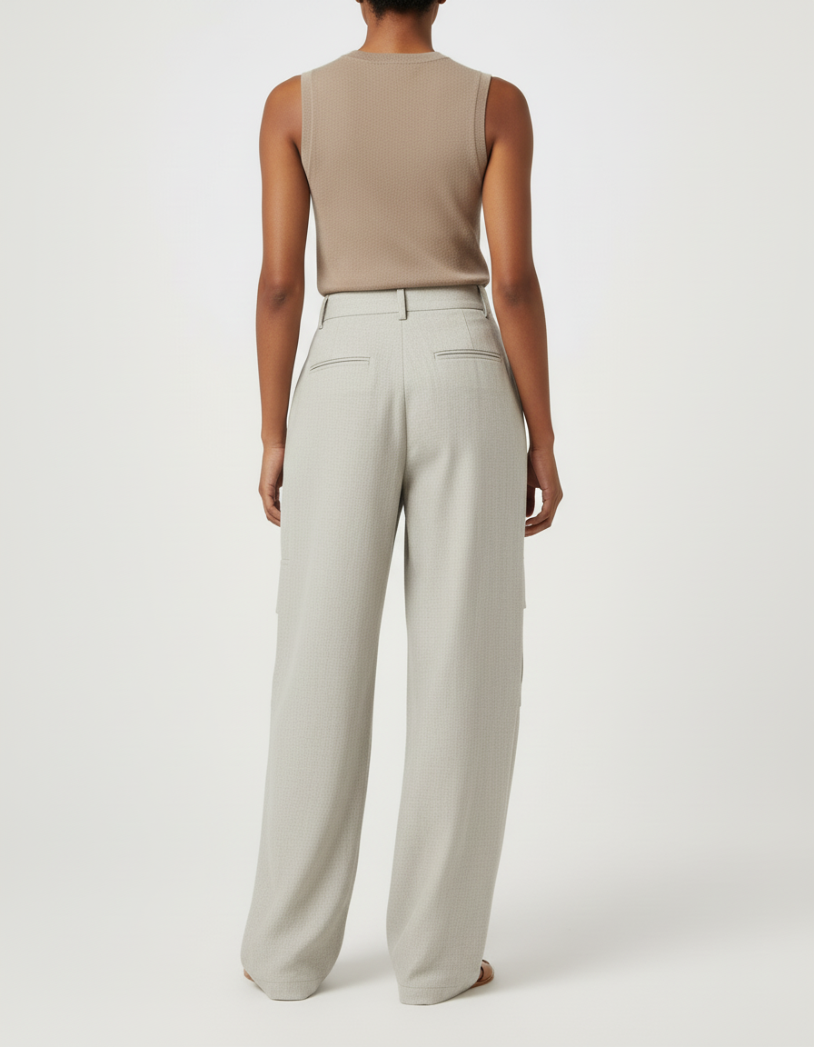 Pantalon Baggy Gris Clair Fluide Cargo Ample Femme - Laine - vue 2