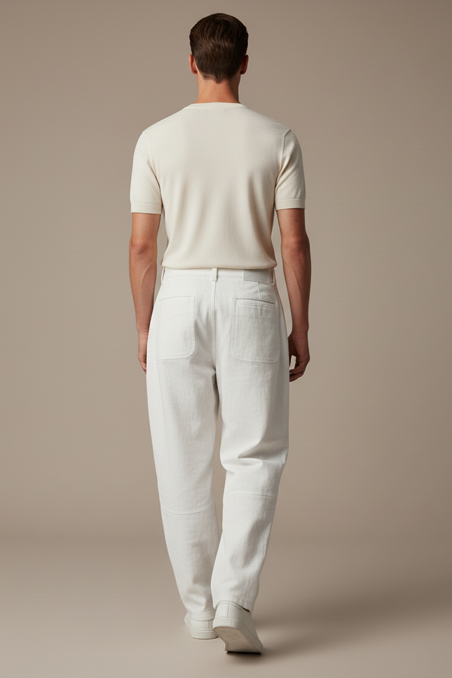 Pantalon Baggy Blanc Cassé Ample Coton Décontracté Homme - vue 2