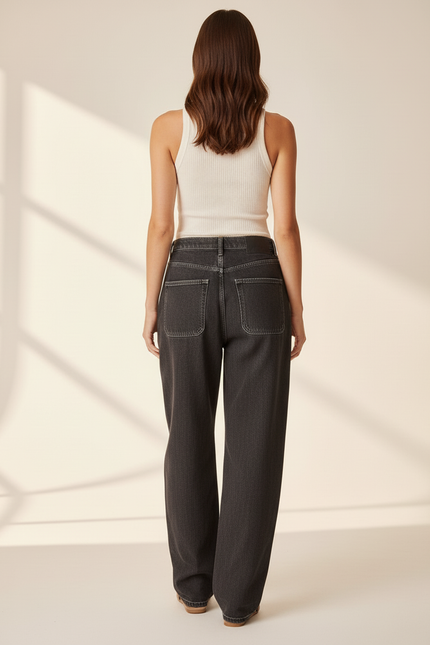 Pantalon Baggy Noir Brodé Ample Denim Streetwear - Jean - vue 2