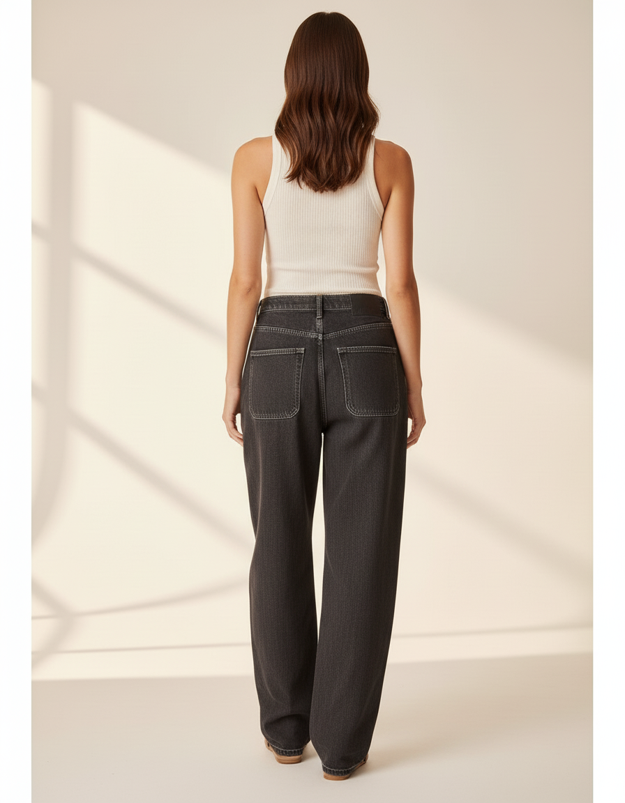 Pantalon Baggy Noir Brodé Ample Denim Streetwear - Jean - vue 2