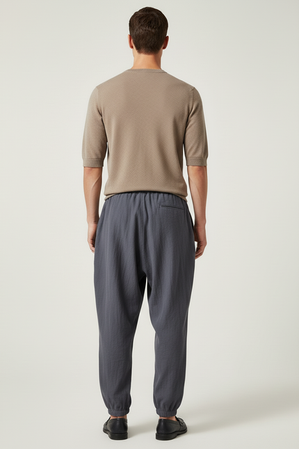 Pantalon Baggy Gris Foncé Lin Ample Cordon Homme - vue 2