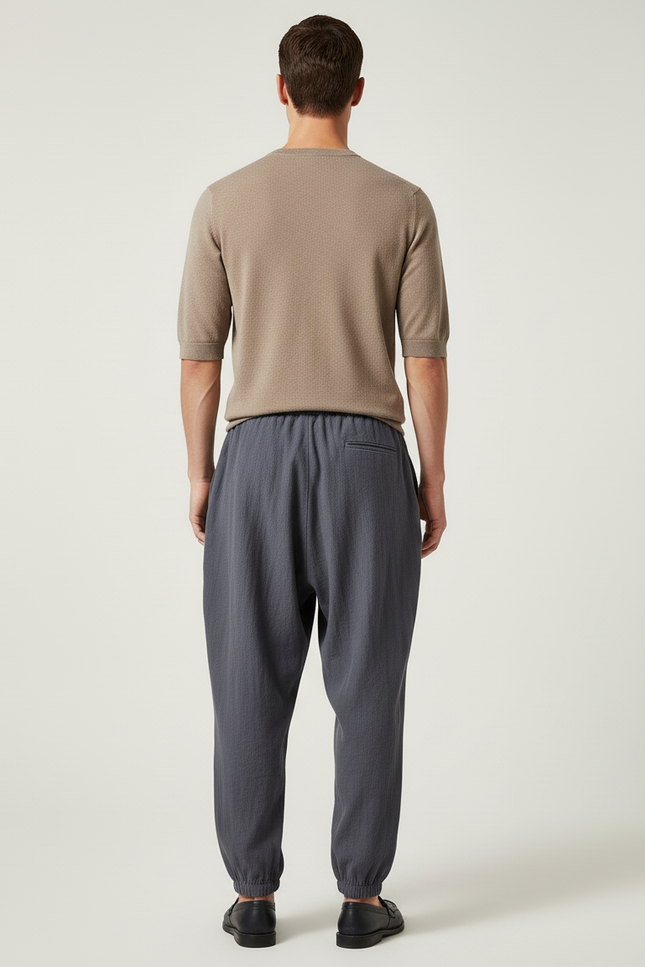 Pantalon Baggy Gris Foncé Lin Ample Cordon Homme - vue 2