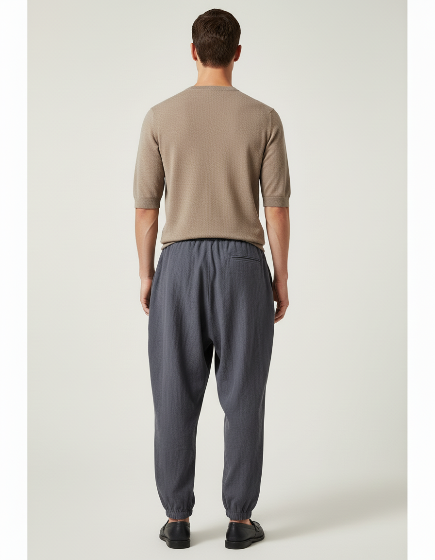 Pantalon Baggy Gris Foncé Lin Ample Cordon Homme - vue 2