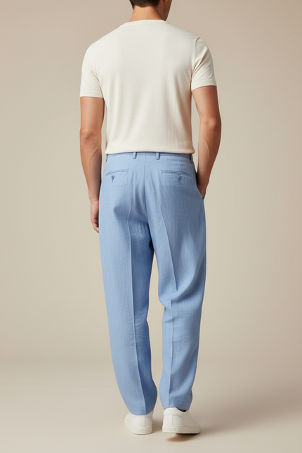 Pantalon Baggy Bleu Ciel Lin Droit Ample Homme - vue 2