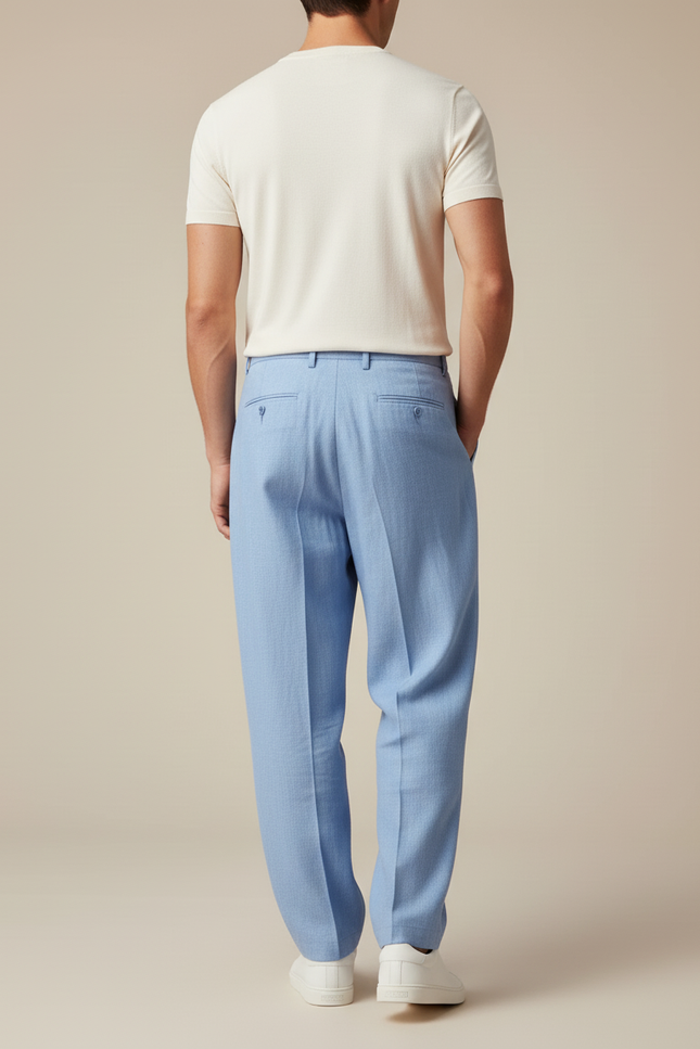 Pantalon Baggy Bleu Ciel Lin Droit Ample Homme - vue 2